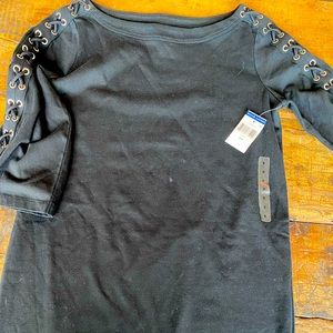 NWT Ralph Lauren black easy 3/4 sleeve dress with X decorative on arm. Sz S